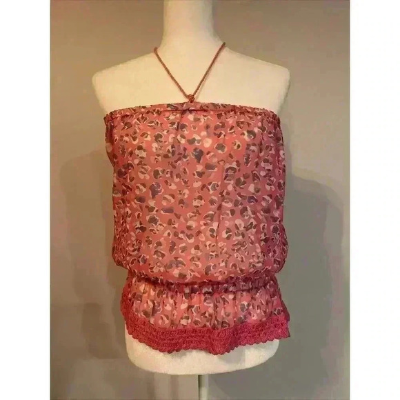 Ramy Brook Cover Up Top Crochet Metallic Strapless Gold Tassel Leopard Rope Tie - Picture 7 of 11